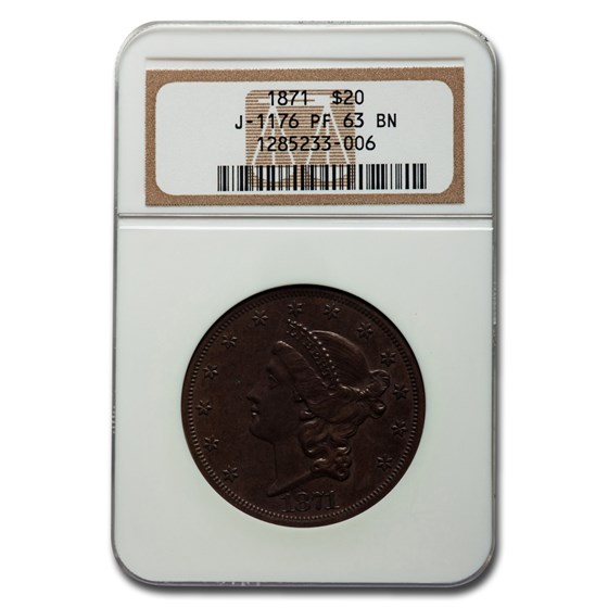 1871 Pattern Copper $20 Judd-1176 PF-63 BN NGC 1871 Pattern Copper $20 Judd-1176 PF-63 BN NGC